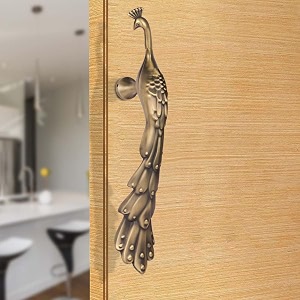 bonkaso 325 aluminum premium peacock shape push pull door handle for glass amp wooden door - antique matt brass finish set of 1 12 inch pull handle