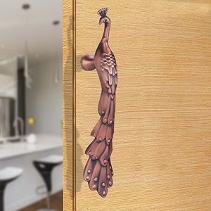 bonkaso 325 aluminum premium peacock shape push pull door handle for glass amp wooden door - antique copper matt finish set of 1 12 inch pull handle