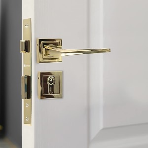 bonkaso f021665 premium zinc heavy duty safe and secure mortise main door lock set with door handle and 3 keys for home office amp hotel - gold set of 1