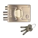 BonKaso F040654 Premium Heavy Duty Rim Door Lock with Lock Set Body for Home (Antique Brass Finish)