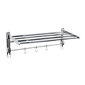 bonkaso stainless steel folding towel rack for bathroom 180 foldable wall mounted towel holder with 4 hooks rectangular towel standbar for wall chrome finish rust-free 24 inch pack of 1