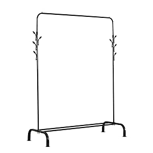 bonkaso heavy-duty steel garment rack for clothes freestanding cloth drying stand with 8 side hooks bottom storage shelf anti-slip feet 10 kg load 1293 x 435 x 1528 cm black