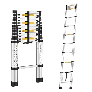 bonkaso vertipro 38m125ft telescopic ladderaluminum ladder 13 stepsmultipurpose for home amp outdoor use with self lock mechanismen131 certified max load capacity of 150kg