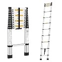 BonKaso VertiPro 3.8M(12.5Ft) Telescopic Ladder|Aluminum Ladder 13 Steps|Multipurpose for Home &amp; Outdoor use with Self Lock Mechanism|EN131 Certified Max Load Capacity of 150kg