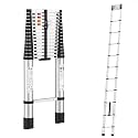 BonKaso VertiPro 6.2M(20.5Ft) Telescopic Ladder|Aluminum Ladder 16 Steps|Multipurpose for Home & Outdoor use with Self Lock Mechanism|EN131 Certified Max Load Capacity of 150kg
