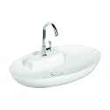 BonKaso White Ceramic Table Top Wash Basin | Large Oval Countertop Vessel Sink | 17 x 25 x 4.2 Inch Vanity Basin | Glossy Finish Modern Bathroom Sink