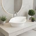 BonKaso White Ceramic Table Top Wash Basin | Seashell Shape Designer Countertop Vessel Sink | 12.6 x 20.4 x 5.2 Inch Vanity Basin | Glossy Finish Bathroom Sink