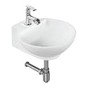 BonKaso White Ceramic Wall Mounted Wash Basin | Rectangular Bathroom Sink | 16.2 x 12.4 x 4.85 Inch Compact Wall Hung Basin | Glossy Finish Durable Wash Basin