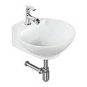 BonKaso White Ceramic Wall Mounted Wash Basin | Oval Shape Bathroom Sink | 12 x 12.8 x 5.2 Inches Compact Wash Basin | Polished Finish Durable Vanity Sink