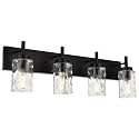 BONLICHT 4 Light Wall Vanity Bathroom Lights with Clear Hammered Glass in Black Finish,Modern Farmhouse Sconces Wall Lighting Fixtures Over Bath Makeup Mirror Industrial Wall lamp for Kitchen Hallway