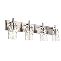BONLICHT Bathroom Vanity Light Fixtures Brushed Nickel 4-Light with Clear Water Glass Shade Contemporary Wall Sconces Farmhouse Bathroom Lighting Wall Mount Lamp for Living Room Bedroom Bar Office