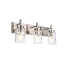 BONLICHT Brushed Nickel Vanity Light Modern 3 Light Bathroom Lighting Fixture Over Mirror with Clear Hammered Glass Shade, Industrial Indoor Farmhouse Wall Mounted Lamp for Powder Room Kitchen Hallway