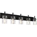 BONLICHT Modern Bathroom Lighting Over Mirror 5-Lights Rustic Bath Vanity Wall Mounted Light Fixtures Black Farmhouse Wall Sconce Lamp with Clear Hammered Glass Shade for Kitchen Living Room Hallway