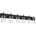 BONLICHT Transitional Bath Vanity Light Fixture 6 Light Black Wall Sconce Bathroom Lighting with Clear Hammered Glass, Industrial Farmhouse Metal Wall Mount Light for Kitchen Living Room Dining Room