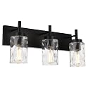 BONLICHT Vanity Light Fixtures 3 Light Modern Wall Sconces Lighting Black Bathroom Lights Wall Mounted with Hammered Glass Shade,Farmhouse Wall Light for Mirror Cabinets, Powder Room, Dressing Table