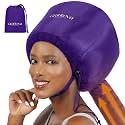 Bonnet Hair Dryer Attachment w/A Headband Integrated that Reduces Heat Around Ears &amp; Neck - Diffuser Cap for Hair Dryer Curly Hair, Speeds Up Drying Time, Deep Conditioning at Home - Large (Purple)