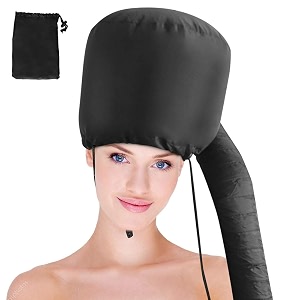 bonnet hood hairdryer attachment - upgraded hair dryer bonnet with chin strap and longer extended hose more easy to enjoy styling curling and hair deep conditioning free carrying case hooded dryer