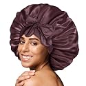 BONNET QUEEN XL Large Silk Like Bonnet for Sleeping for Curly Hair,Satin Bonnet with Adjustable Tie Band, Maroon