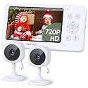 bonoch 4.3" 720p Split Screen Baby Monitor 2 Cameras No WiFi, Video Monitor with Camera and Audio, 4000mAh Battery Video Baby Monitor, VOX Mode, 2 Way Audio, Night Vision, PTZ, Hack Proof
