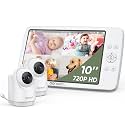 bonoch MegaView Baby Monitor, 10" Video Monitor with 2 Cameras, 10000mAh Battery, Quad Split Screen Baby Monitor with Camera and Audio, VOX Mode, Auto Night Vision, Remote PTZ, Hack Proof