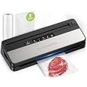 Bonsenkitchen Vacuum Sealer, Multi-Functional Food Sealer with 1 Roll Bag+ 5 Bags, Bag Storage | Built-in Cutter, Silver-Stainless steel
