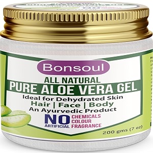 bonsoul all natural and pure aloe vera gel  99 aloe vera  ideal for dehydrated skin  hair face and body 200 gms