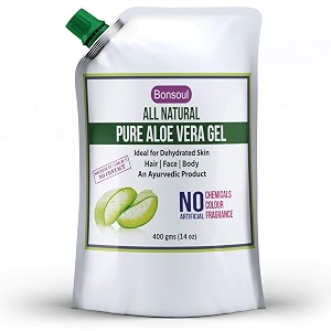 bonsoul all natural and pure aloe vera gel  99 aloe vera  ideal for dehydrated skin  hair face and body 400 gms