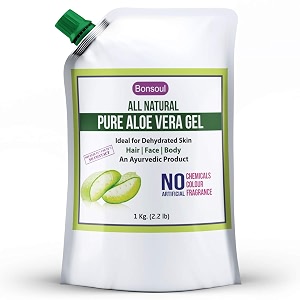 bonsoul all natural and pure aloe vera gel  99 aloe vera  ideal for dehydrated skin  hair face and body 1 kg