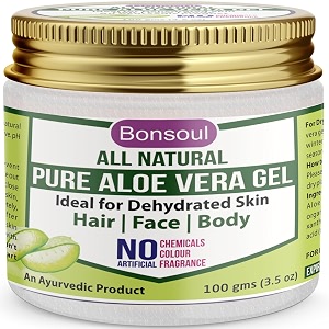 bonsoul all natural and pure aloe vera gel  99 aloe vera  ideal for dehydrated skin  hair face and body 100 gms