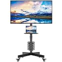 BONTEC Rolling TV Stand with Pegboard Storage for 32–65 Inch TVs, Black