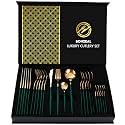 BonZeaL 24 Pieces Green Gold Cutlery Set for 6 Person Mirror Finish Stainless Steel Premium Flatware Set House Warming Gift Cutlery for Hotel Cafe Bar Restaurant Wedding Gift