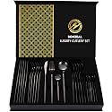 BonZeaL 24 Pieces Black Cutlery Set for 6 Person Mirror Finish Stainless Steel Premium Flatware Set House Warming Gifts for New Home Cutlery Set for Hotel Cafe Bar Restaurant Wedding Ceremony