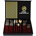 BonZeaL 24 Pieces Red Gold Cutlery Set for 6 Person Mirror Finish Stainless Steel Premium Flatware Set House Warming Gifts for New Home Cutlery Set for Hotel Cafe Bar Restaurant Wedding Ceremony