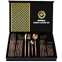 BonZeaL 24 Pieces Rose Gold Cutlery Set for 6 Person Mirror Finish Stainless Steel Premium Flatware Set House Warming Gifts for New Home Cutlery Set for Hotel Cafe Bar Restaurant Wedding Ceremony