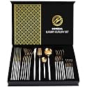 BonZeaL 24 Pieces White Gold Cutlery Set for 6 Person Mirror Finish Stainless Steel Premium Flatware Set House Warming Gifts for New Home Cutlery Set for Hotel Cafe Bar Restaurant Wedding Ceremony