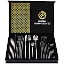 BonZeaL Gift Hamper 24 Pcs Mirror Finish Stainless Steel Flatware Silver Cutlery Set for 6 Person Cutlery for Hotel Cafe Restaurant Dining Table Gift for Ceremony Anniversary Wedding Gift