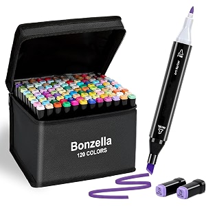 bonzella 120 colors dual tip alcohol art markers sketch pens with case for painting sketching calligraphy drawing chisel amp fine tip permanent colouring marker for kids adult multicolor 120 colors