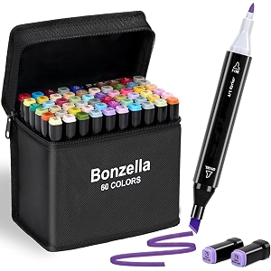 bonzella 60 colors dual tip alcohol art markers sketch pens with case for painting sketching calligraphy drawing chisel amp fine tip permanent colouring marker for kids adult multicolor 60 colors