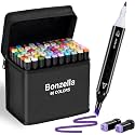 BONZELLA 60 Colors Dual Tip Alcohol Art Markers Sketch Pens with Case For Painting Sketching Calligraphy Drawing, Chisel &amp; Fine Tip Permanent Colouring Marker For Kids Adult, Multicolor (60 Colors)