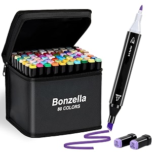 bonzella 80 colors dual tip colorful art markers sketch pens with case for painting sketching calligraphy drawing chisel amp fine tip permanent colouring marker for kids adult multicolor 80 colors