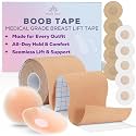 Boob Tape | Breast Lift Tape for Women with Large Breast| Body and Breast Lift Tape | Boobtape Kit with 2 Pcs Nipple Covers Invisible Boobtape for A-G Cup (Beige,3 in)