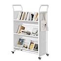 Garvee Book Cart with Wheels, Heavy-Duty Mobile Bookshelf Organizer, Single Sided V-Shaped Rolling Library Cart with Locking Casters for Office, School &amp; Home, White