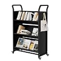 Garvee Book Cart with Wheels, Heavy-Duty Mobile Bookshelf Organizer, Single Sided V-Shaped Rolling Library Cart with Locking Casters for Office, School & Home, Black