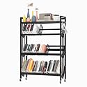 Book Carts 4 Tier 46.5x35.5x10 in Rolling Book Cart Large Capacity Bookshelf Storage Rack Mobile Book Storage with Wheels Cart for Home Office Living Room Classroom (Black)