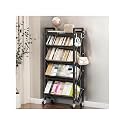 Book Carts with Wheels, Library Rolling Book Cart 2/3/4/5 Tier Movable Bookshelf Mobile Large Capacity L-Shaped Carbon Steel Organizer Rack for Office, Home, Classroom(Black,5 Tiers-27.6x9.8x57.7in)