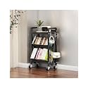 Book Carts with Wheels, Library Rolling Book Cart 2/3/4/5 Tier Movable Bookshelf Mobile Large Capacity L-Shaped Carbon Steel Organizer Rack for Office, Home, Classroom(Black,3 Tiers-19.7x9.8x32.1in)