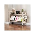 Book Carts with Wheels, Library Rolling Book Cart 2/3/4/5 Tier Movable Bookshelf Mobile Large Capacity L-Shaped Carbon Steel Organizer Rack for Office, Home, Classroom(White,2 Tiers-35.4x9.8x20.9in)
