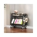 Book Carts with Wheels, Library Rolling Book Cart 2/3/4/5 Tier Movable Bookshelf Mobile Large Capacity L-Shaped Carbon Steel Organizer Rack for Office, Home, Classroom(Black,2 Tiers-27.6x9.8x20.9in)