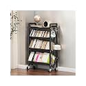 Book Carts with Wheels, Library Rolling Book Cart 2/3/4/5 Tier Movable Bookshelf Mobile Large Capacity L-Shaped Carbon Steel Organizer Rack for Office, Home, Classroom(Black,4 Tiers-27.6x9.8x46.5in)