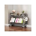 Book Carts with Wheels, Library Rolling Book Cart 2/3/4/5 Tier Movable Bookshelf Mobile Large Capacity L-Shaped Carbon Steel Organizer Rack for Office, Home, Classroom(Gris,2 Tiers-35.4x9.8x20.9in)